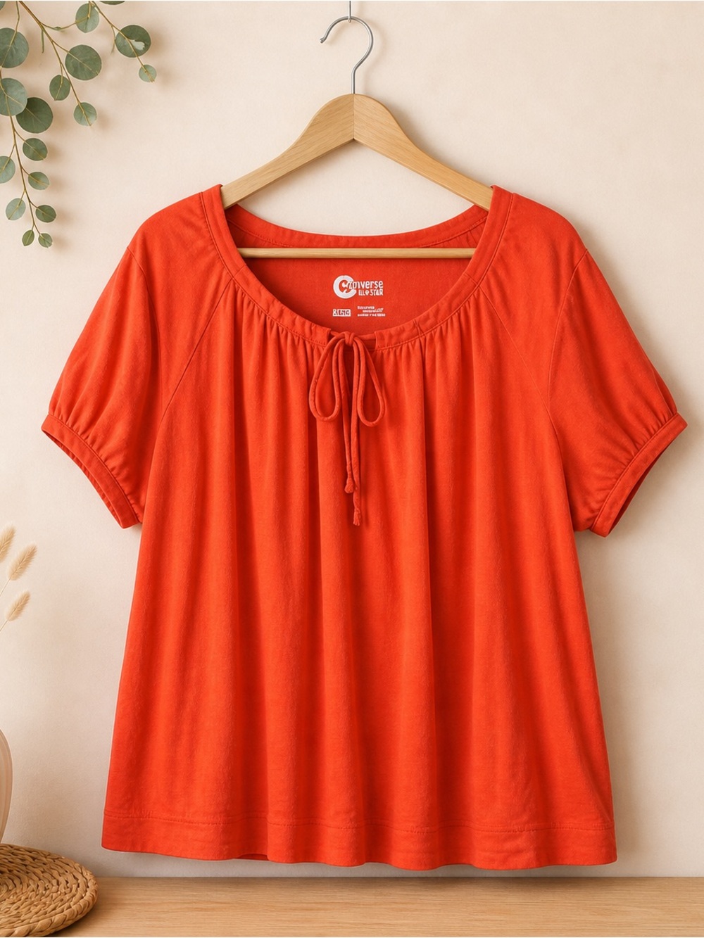 Classic Elements Orange Scoop-Neck Tie-Front Short Sleeve Top Size 20/22W